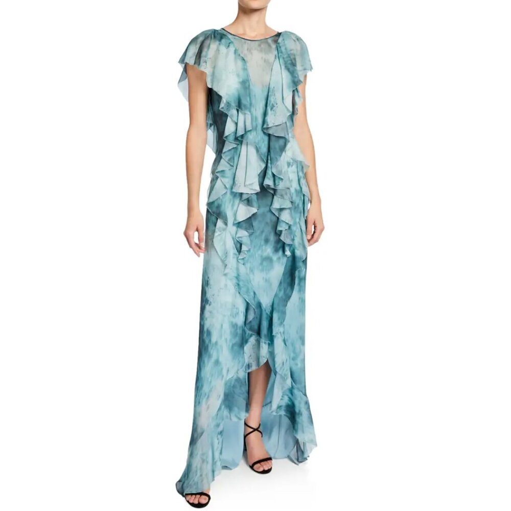 flor et.al Lemmon Dark & Stormy Cascading Ruffle Gown